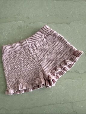 Zara Pink Knit Ruffle-Hem High Waist Shorts